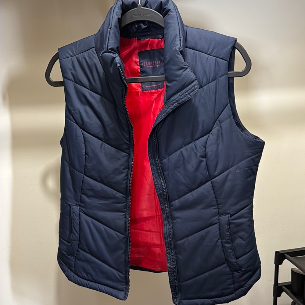 Navy Puffer Vest with Red Lining